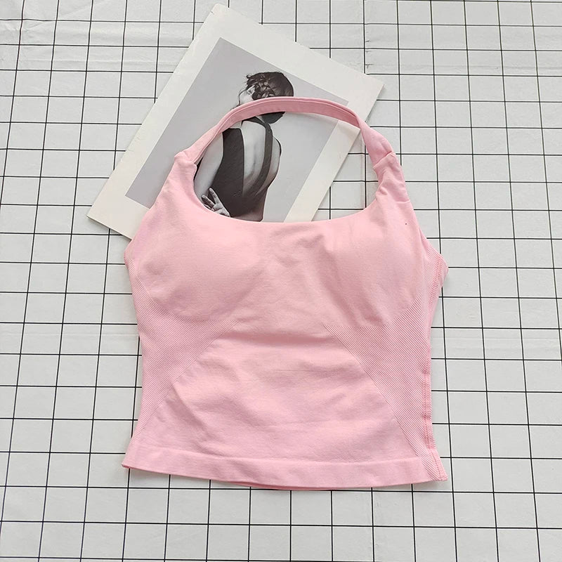 Women's Halter Neck Sports Bra Top with Removable Padding