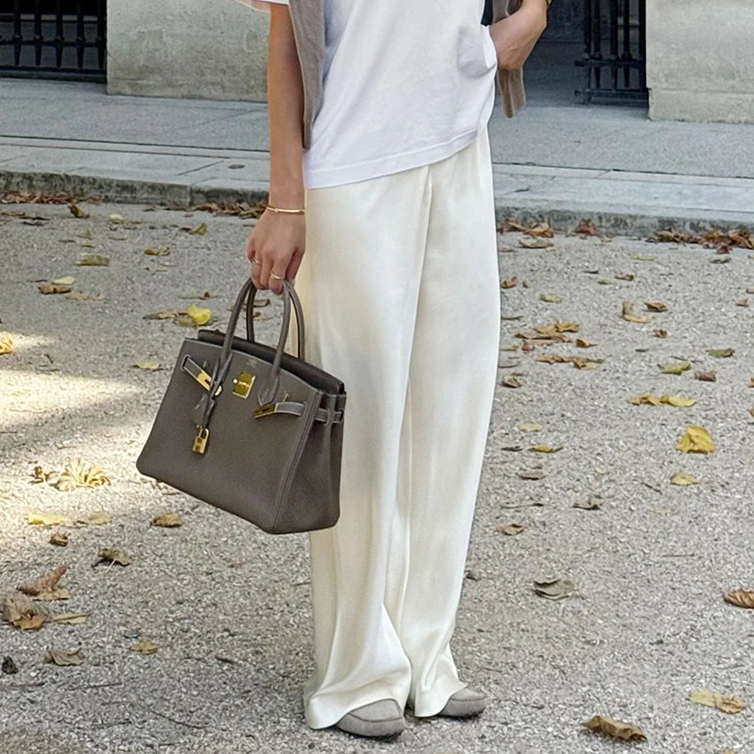 Women's Satin Wide Leg Pants – Elegant High Waist Trousers