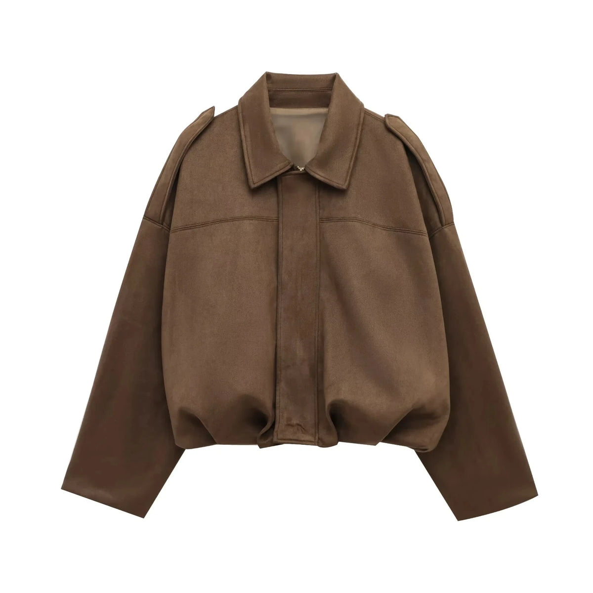 Women's Oversized Suede Coat – Batwing Sleeve Zip-Up Winter Jacket