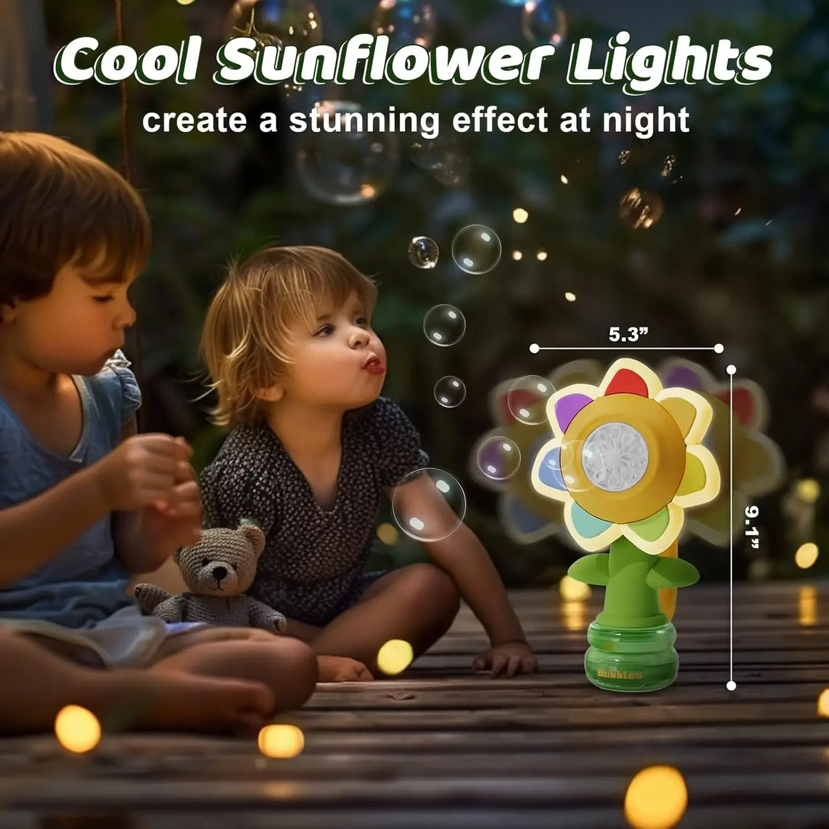 Sunflower Bubble Machine Toy with LED Night Light – 3-Speed