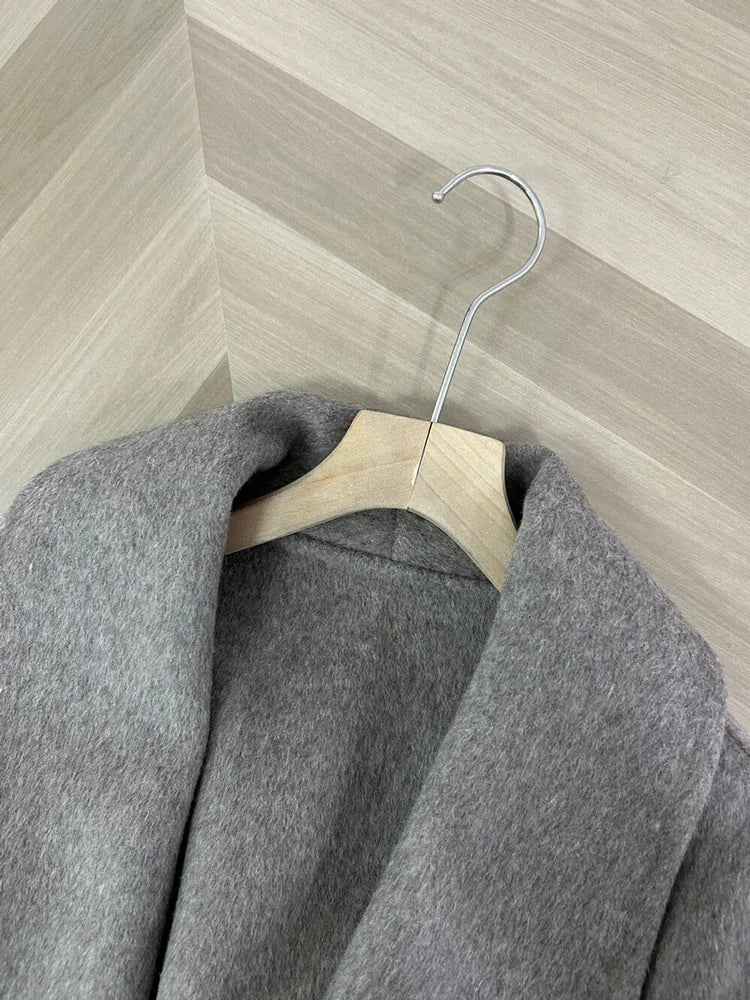 Women's Wool Coat with Fox Fur Cuffs – Elegant Belted Wrap Cardigan