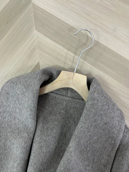 Women's Wool Coat with Fox Fur Cuffs – Elegant Belted Wrap Cardigan