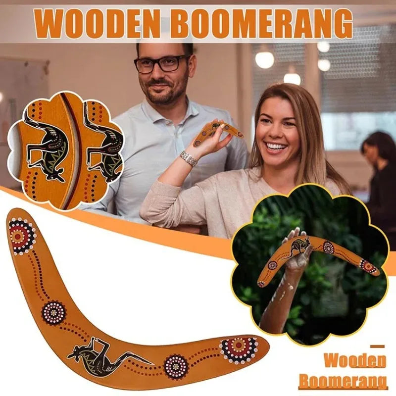 Wooden Boomerang with Kangaroo Print – Outdoor Throwing Toy for Kids & Adults
