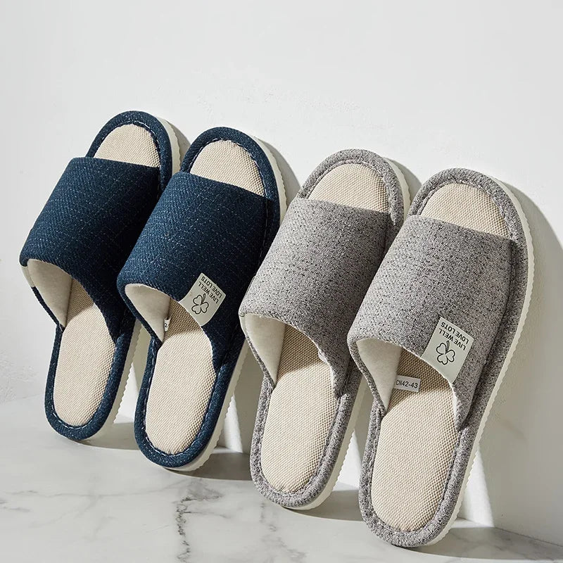 Open-Toe Linen Slippers - Unisex Breathable House Shoes