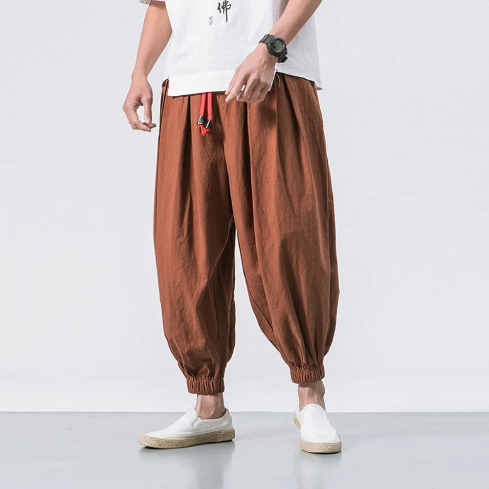 Men's Oversized Harem Pants – Loose Cotton Linen Joggers