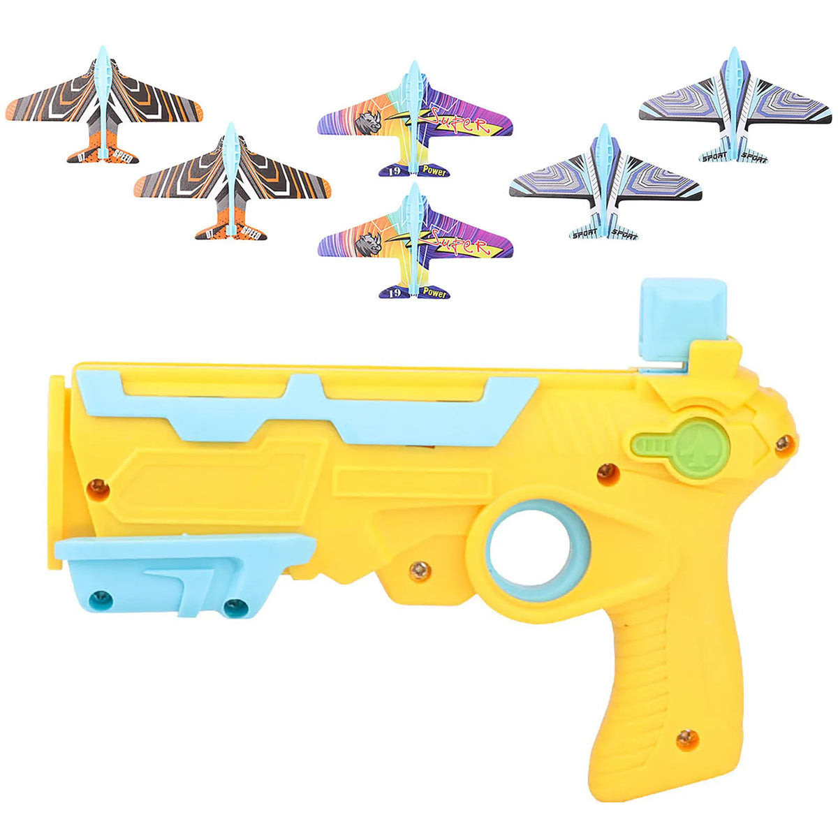Airplane Launcher Gun Toy with 6 Foam Glider Planes