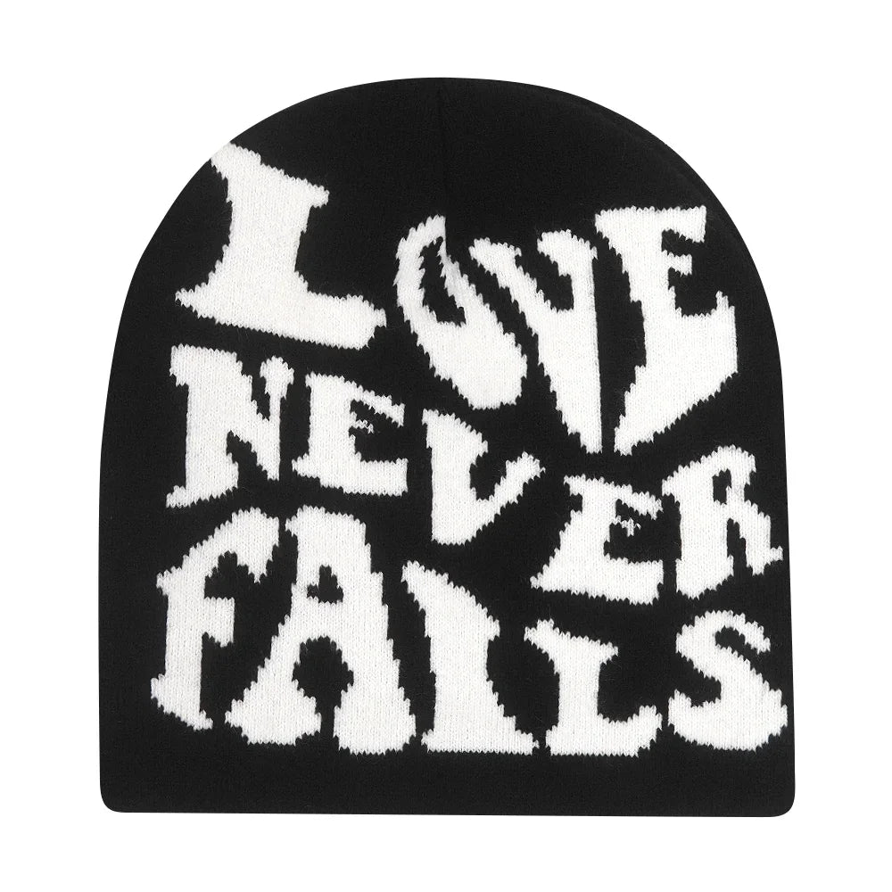 Y2K Letter Print Knit Beanie Hat – Unisex Winter Cap