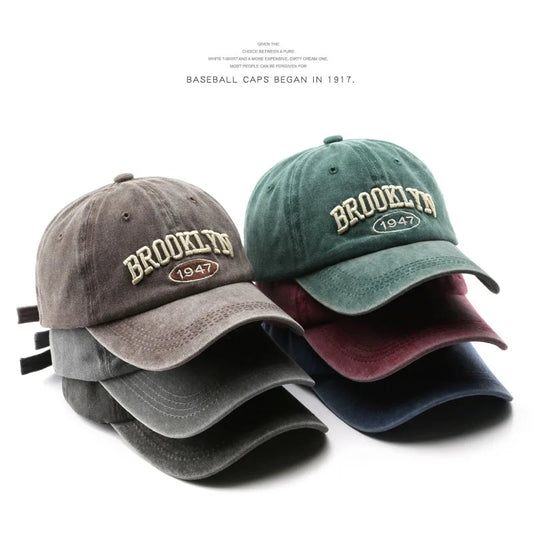 Brooklyn 1947 Embroidered Baseball Cap – Washed Cotton Snapback for Men & Women