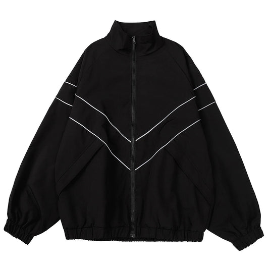 Reflective Stripe Windbreaker Jacket – Men's Hip Hop Streetwear Zip Coat