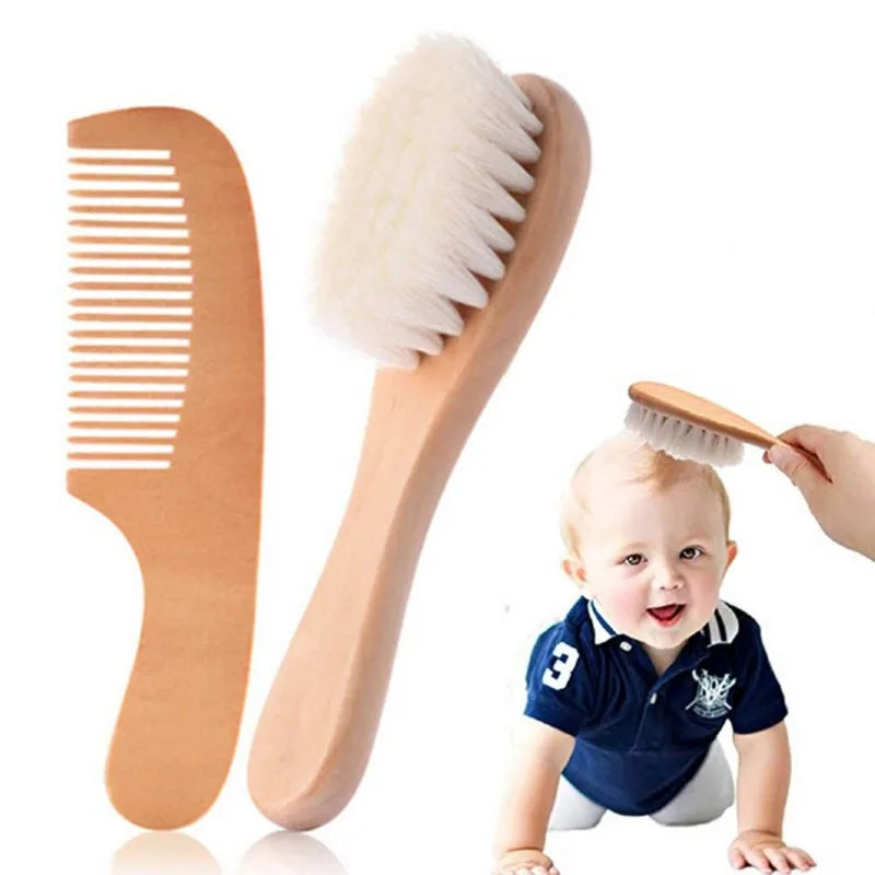 Baby Wooden Hair Brush & Comb Set – Soft Wool Newborn Grooming
