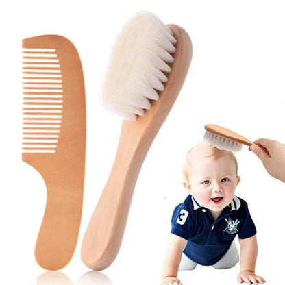 Baby Wooden Hair Brush & Comb Set – Soft Wool Newborn Grooming