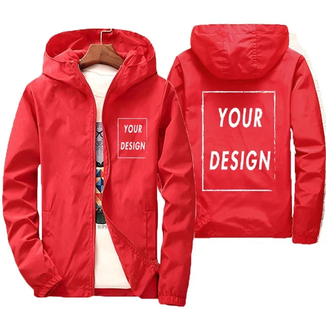 Custom Logo Men's Windbreaker Jacket – Waterproof Hooded Autumn Coat