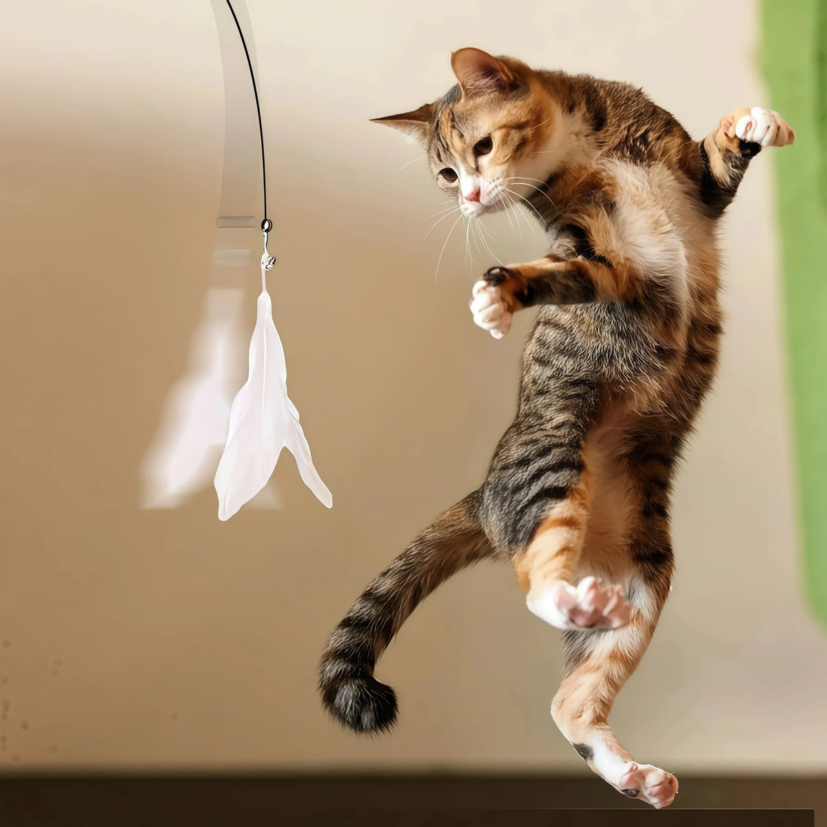 Cat Feather Teaser Wand Toy with Suction Cup Base