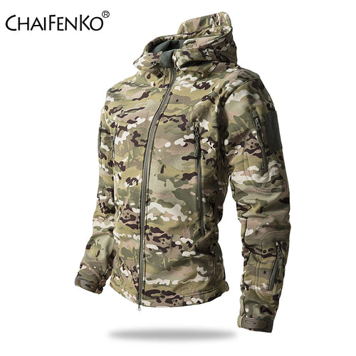 Men's Tactical Soft Shell Jacket Waterproof Fleece Hooded