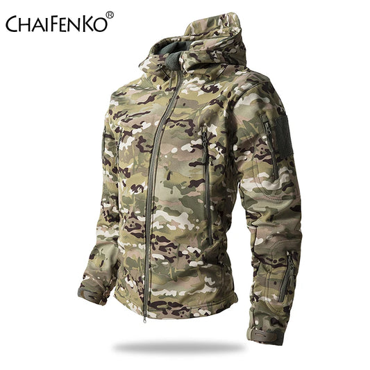 Men's Tactical Soft Shell Jacket Waterproof Fleece Hooded