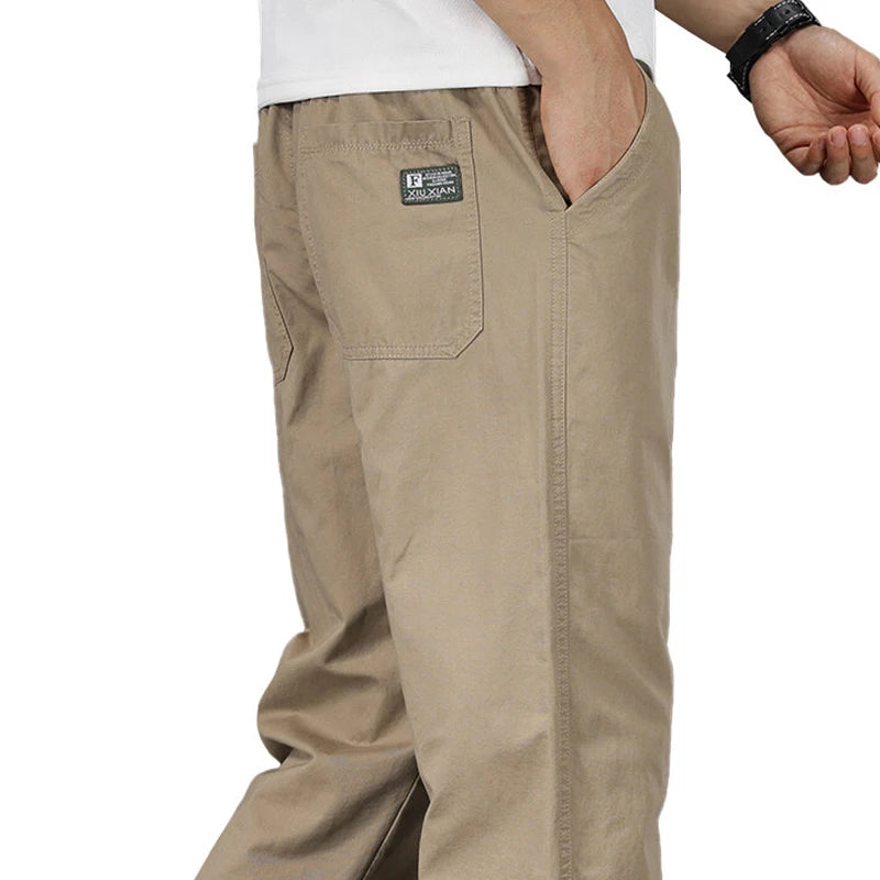 Men's Plus Size Relaxed Fit Casual Pants – Elastic Waist Cotton Trousers