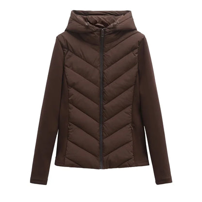 Women's Hooded Patchwork Jacket – Quilted Front Sport Coat