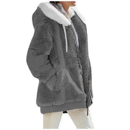 Women's Hooded Fleece Zip-Up Jacket – Cozy Oversized Coat