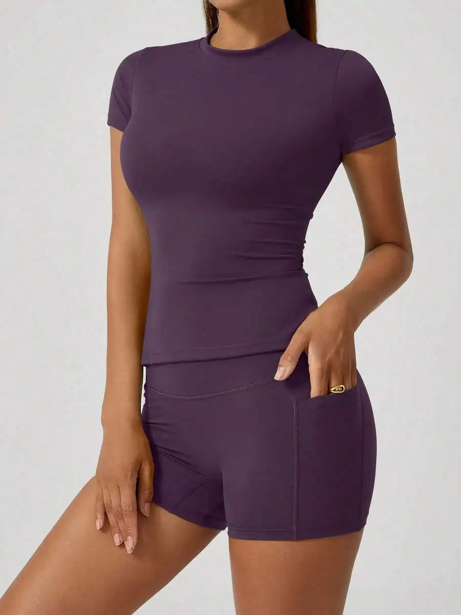 Women's 2-Piece Crop Top & High-Waist Tummy Control Shorts Set