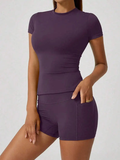 Women's 2-Piece Crop Top & High-Waist Tummy Control Shorts Set