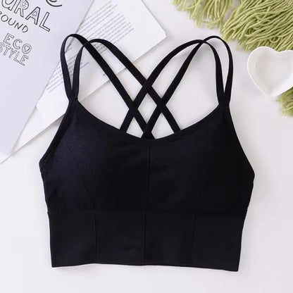 Cross Back Sports Bra Tank Top – Push Up Fitness Crop Top