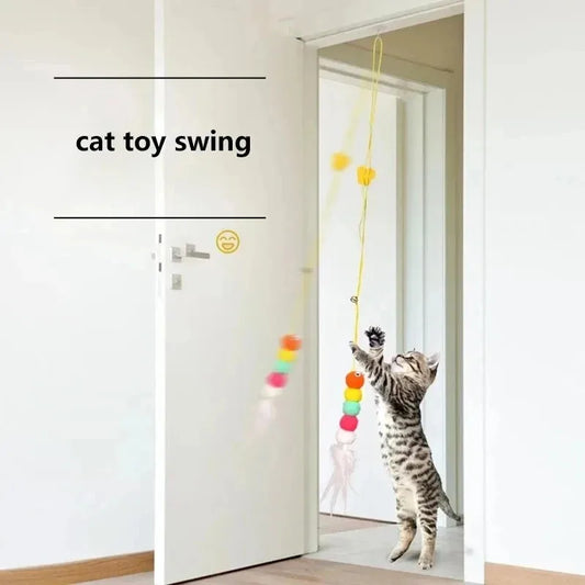 Feather Caterpillar Cat Toy with Retractable Rope & Bell