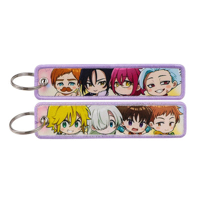 Anime Embroidery Keychain Tag – Cartoon Character Key Ring for Motorcycle, Car & Backpack