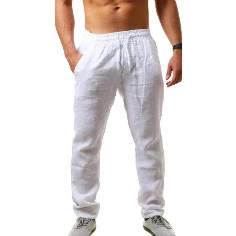 Men's Cotton Linen Drawstring Pants – Casual Streetwear Trousers