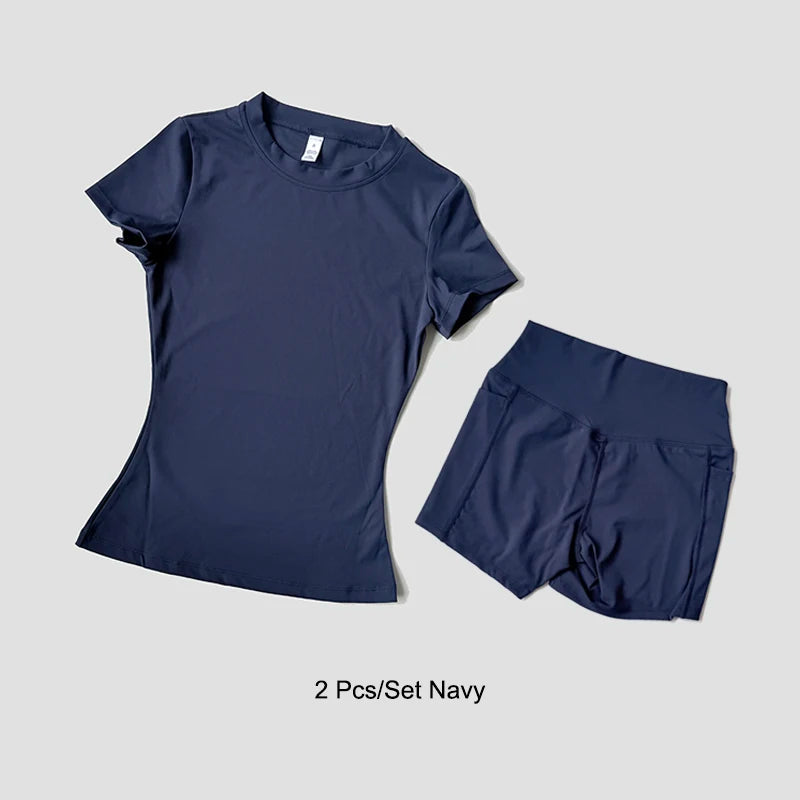 Women's Yoga Set – Sport Top & High Waist Shorts for Gym & Fitness