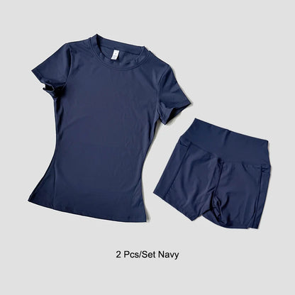 Women's Yoga Set – Sport Top & High Waist Shorts for Gym & Fitness