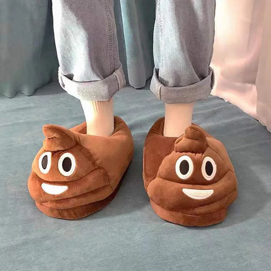 Funny Poop Emoji Plush Slippers – Warm Indoor House Shoes