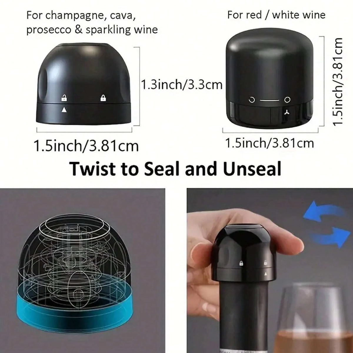 Wine & Champagne Bottle Stopper – Leak-Proof Spin-Lock Cap