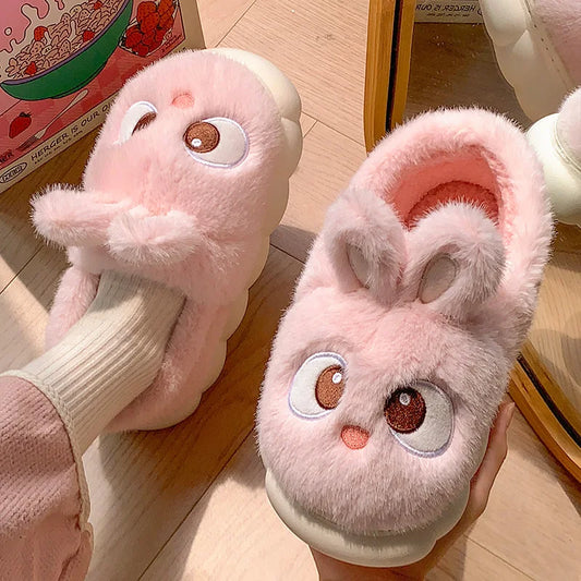 Women's Fluffy Bunny Slippers – Warm Indoor Cotton House Shoes