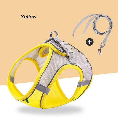 Soft Mesh Pet Harness & Leash Set – Escape-Proof, Reflective, Adjustable