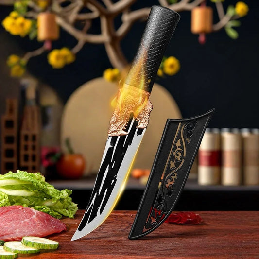 Stainless Steel Boning Knife with Dragon Handle & Sheath