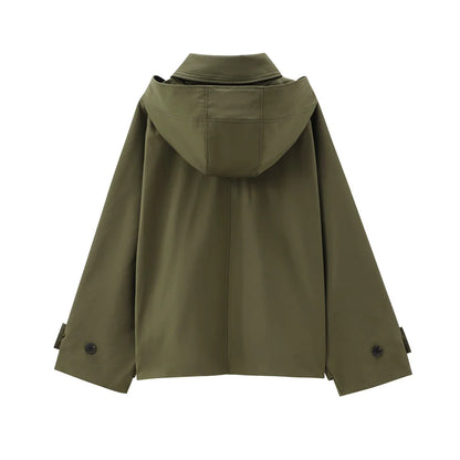 Women's Short Hooded Trench Coat – Single Breasted Jacket
