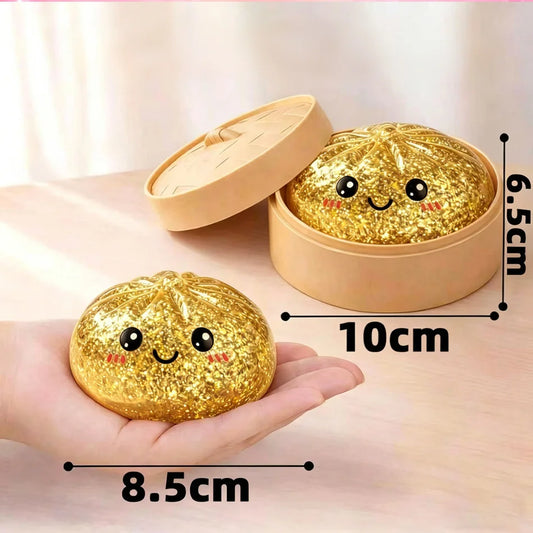 Glitter Dumpling Squishy Toy – Sensory Stress Relief Squeeze Ball in Steamer Box