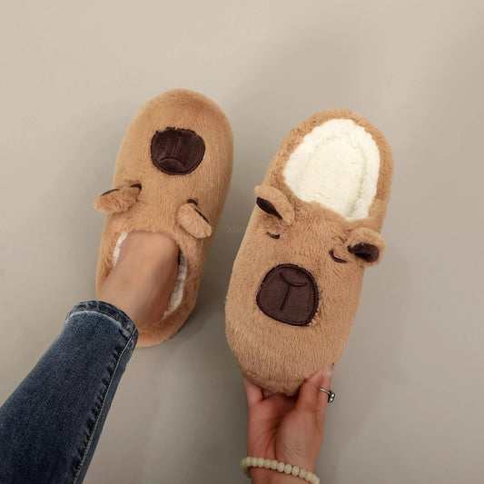 Capybara Plush Slippers – Cute Furry House Shoes for Men & Women
