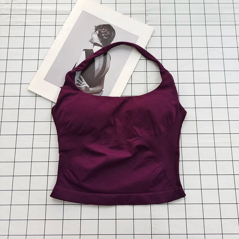 Women's Halter Neck Sports Bra Top with Removable Padding