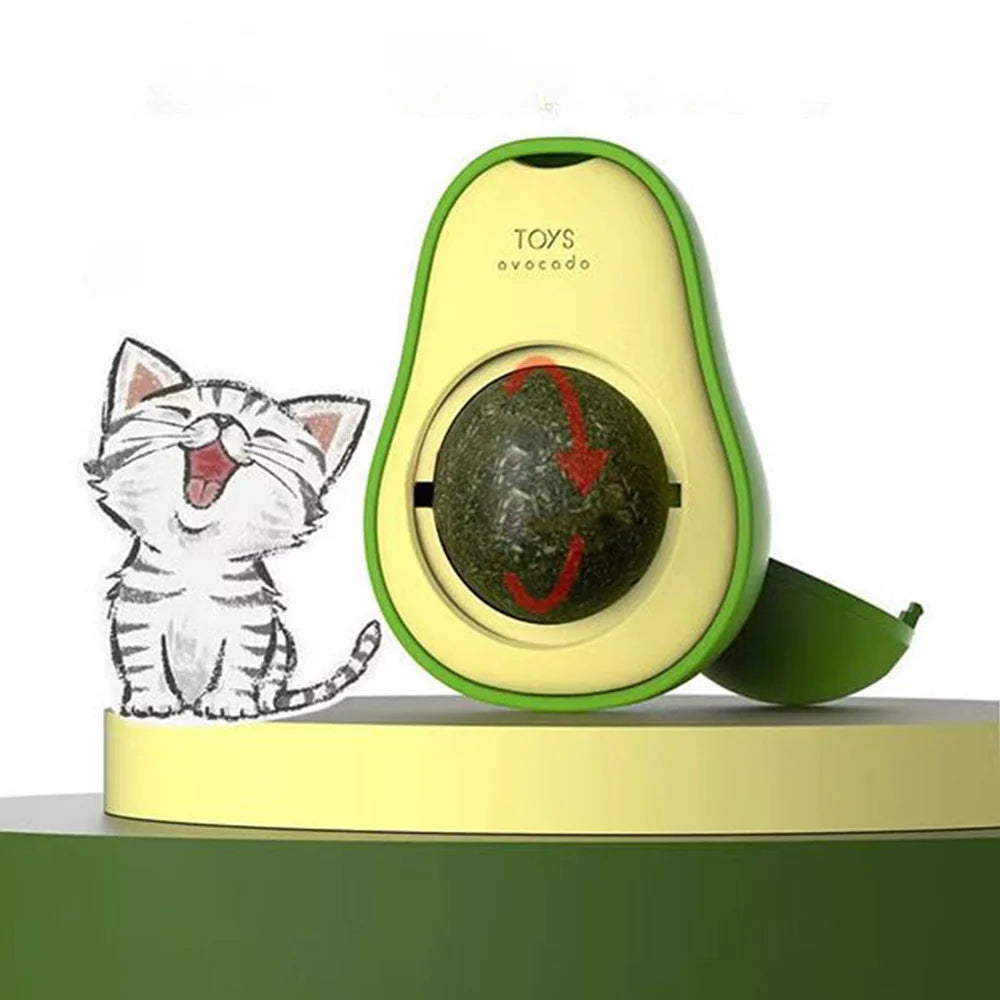 Catnip Ball Avocado Wall Toy – Rotatable Cat Mint Licker & Teeth Cleaner