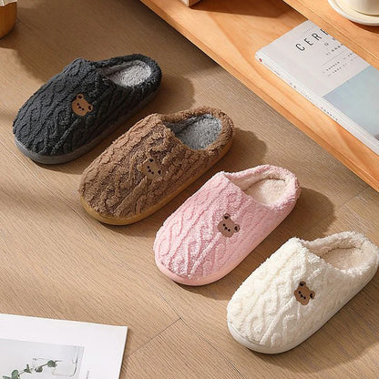 Fluffy Bear Winter Slippers – Warm Plush Cotton Indoor Slides for Women