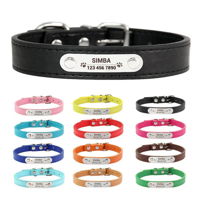 Personalized Dog Collar with Engraved ID Tag – PU Leather, Anti-Lost