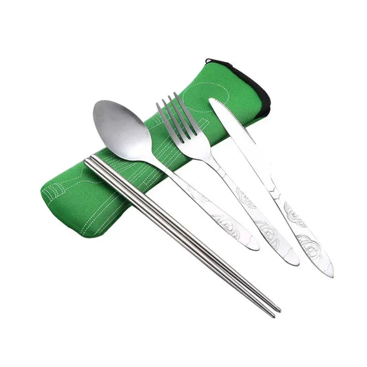 Portable Travel Cutlery Set – Knife, Fork, Spoon, Chopsticks & Straws with Carry Bag
