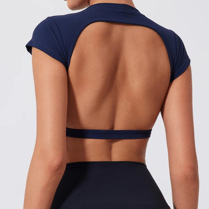 Women's Open Back Crop Sports Top – Quick-Dry Yoga & Workout Shirt