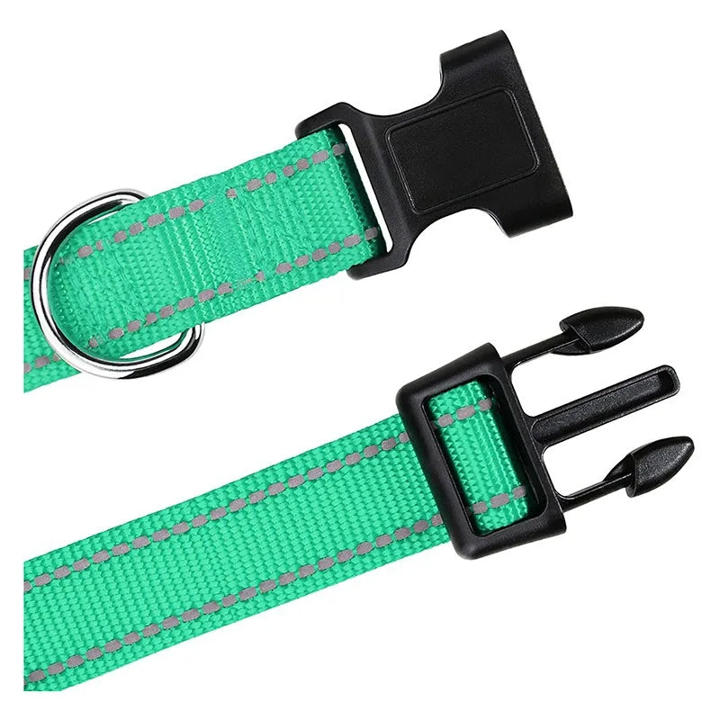 Reflective Dog Collar – Adjustable Nylon with Quick-Release Buckle, XS–XL
