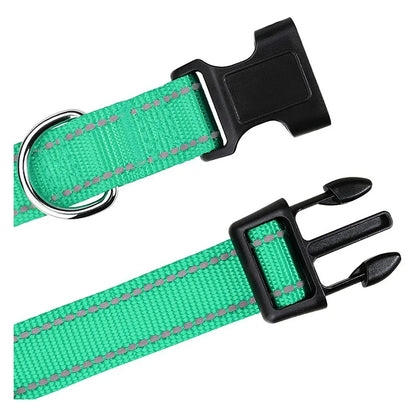 Reflective Dog Collar – Adjustable Nylon with Quick-Release Buckle, XS–XL