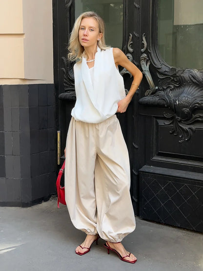 Women's Wide Leg Lantern Pants – Loose Cotton Casual Trousers