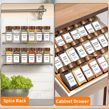 13-Piece Glass Spice Jar Set with Bamboo Lids & Rack