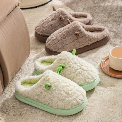 Fuzzy Animal Ear Slippers – Warm Closed-Toe House Shoes