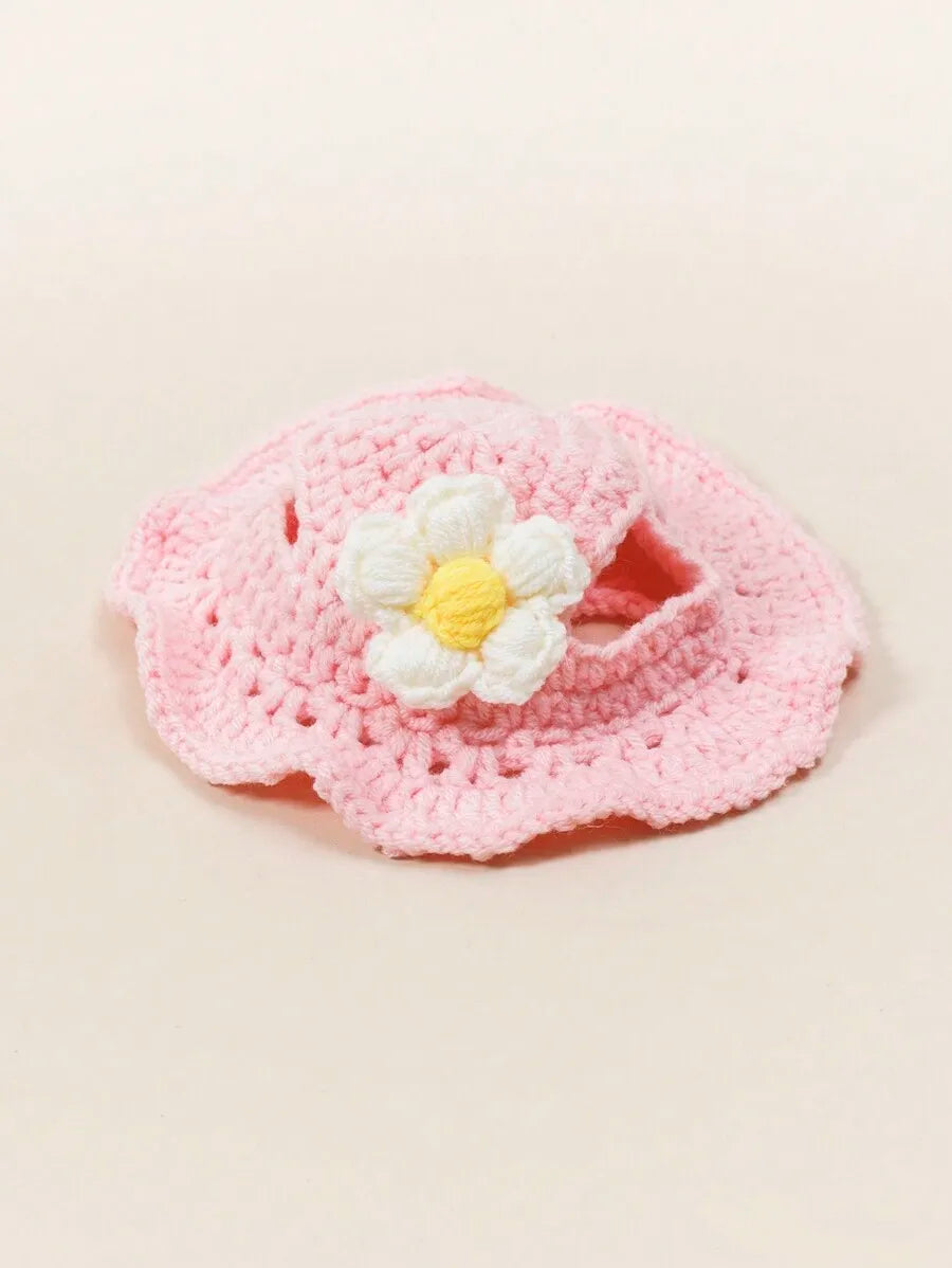 Knitted Pet Hat with Flower for Cats & Small Dogs